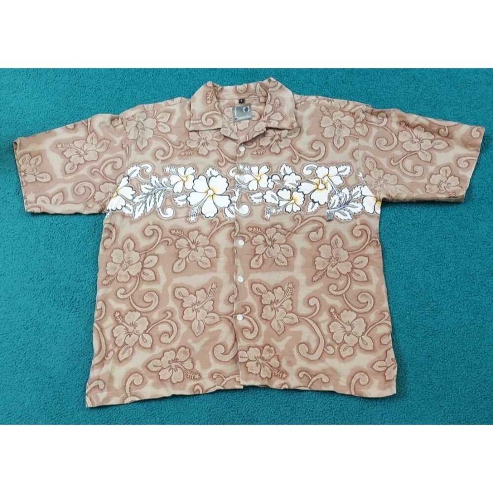 Pineapple Connection Hawaiian Shirt Retro Print Adult Men's Large Brown Vintage
